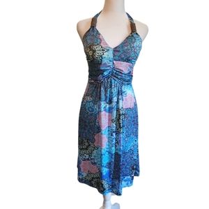 EUC Shoreline Beaded Boho Tropical Beach Halter Dress